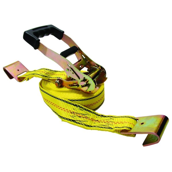 27' X 2" Ratchet, Yellow Webbing, Large Bar Handle, Flat Hooks, Cut Case 5.13" x4.5" x9.5"
